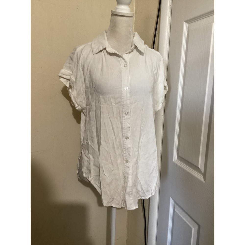 BALTIC BORN White Rayon Blend Short Sleeve Button Up Shirt Top Size M